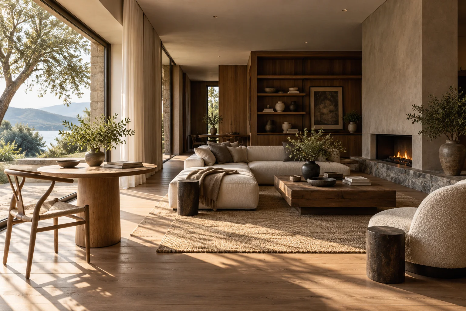 Interior conceptual que muestra la distribución de luz desde una ventana