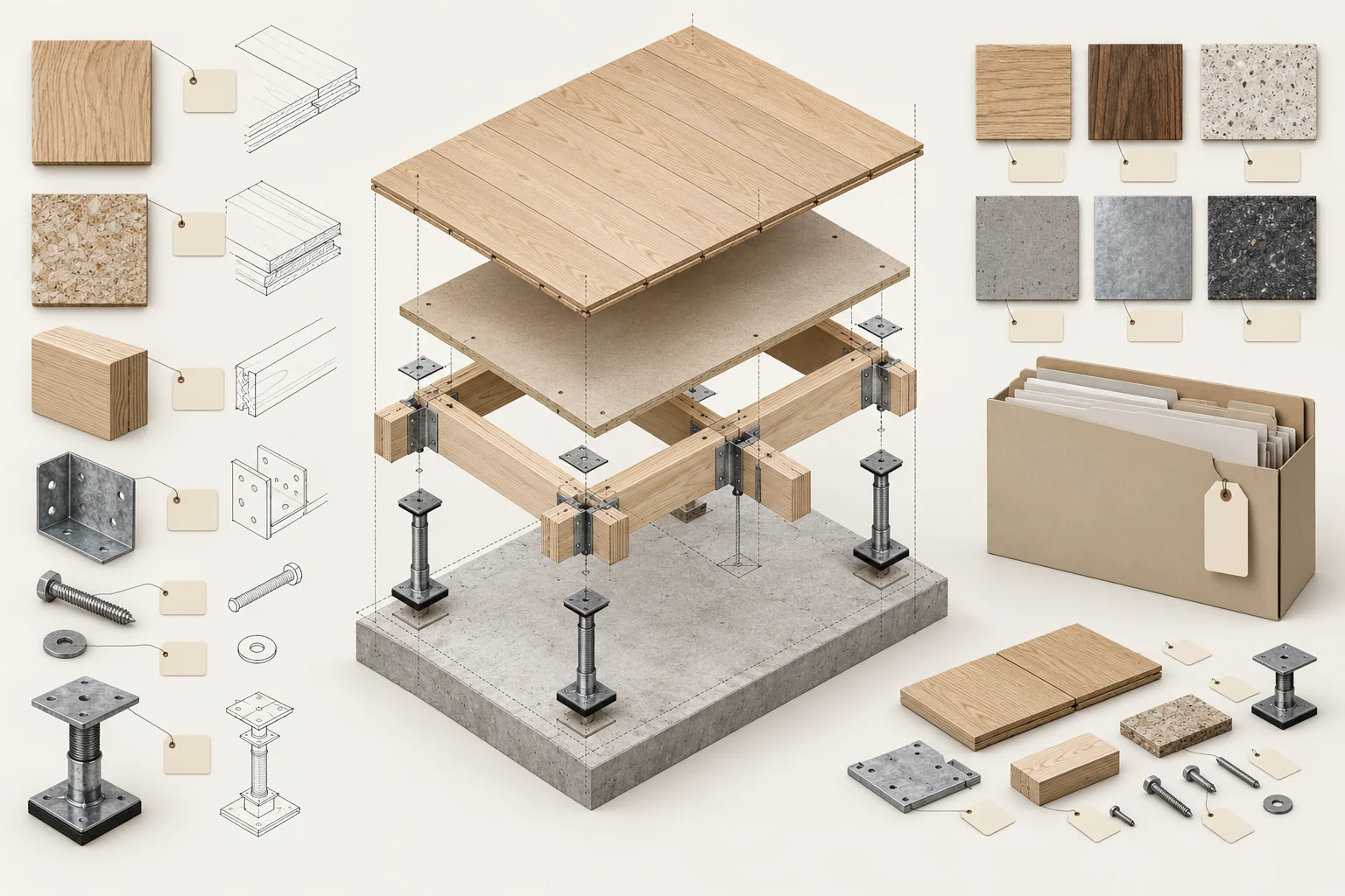 Ilustración conceptual de documentación y trazabilidad de materiales